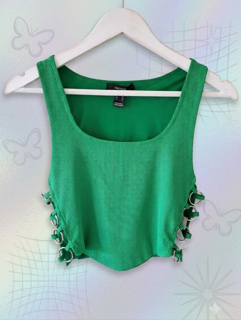 NWT Forever 21 XS Y2K Punk Grunge Coachella Festival Rave Side Corset Crop Top